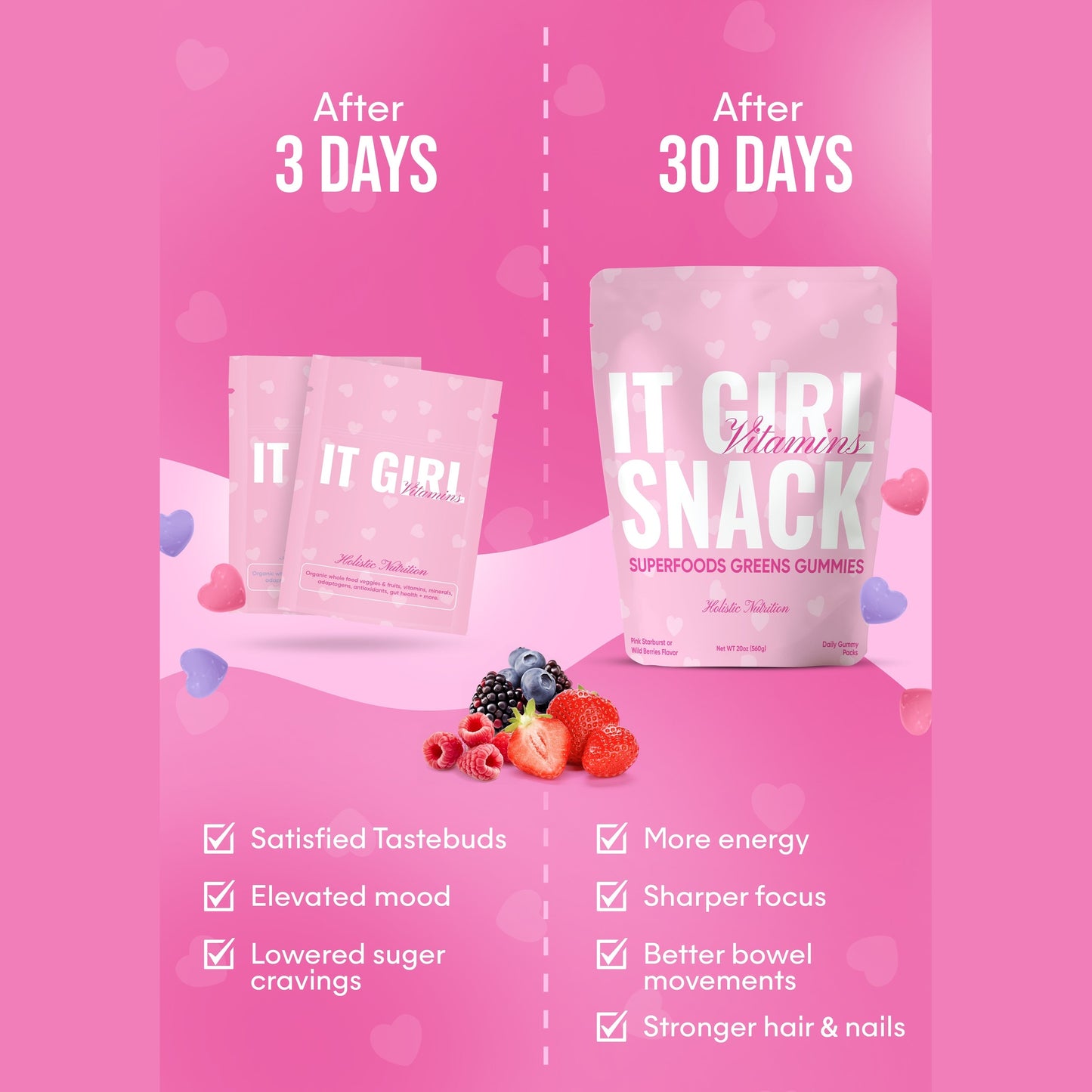 It Girl Snack - Superfoods Greens Gummies in Pink Starburst Flavor