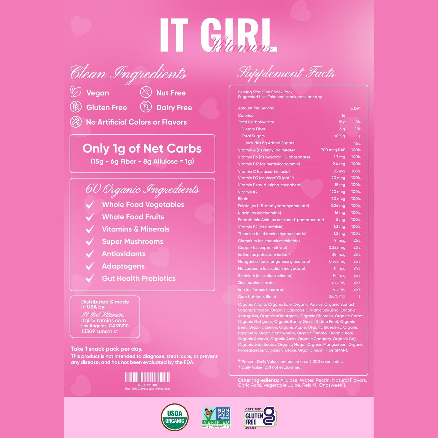 It Girl Snack - Superfoods Greens Gummies in Pink Starburst Flavor