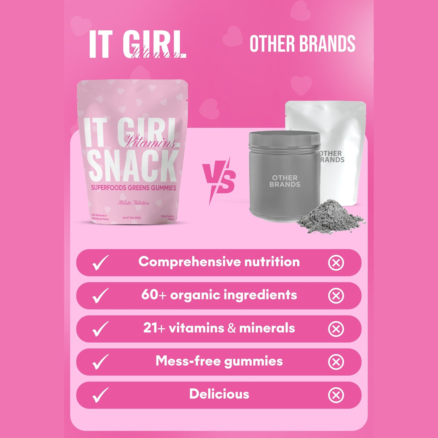 It Girl Snack - Superfoods Greens Gummies in Pink Starburst Flavor