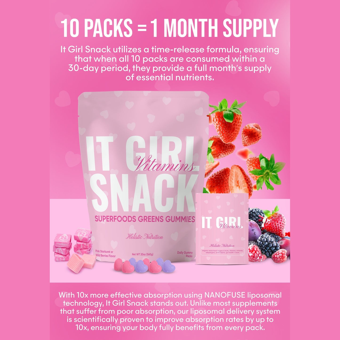 It Girl Snack - Superfoods Greens Gummies in Pink Starburst Flavor