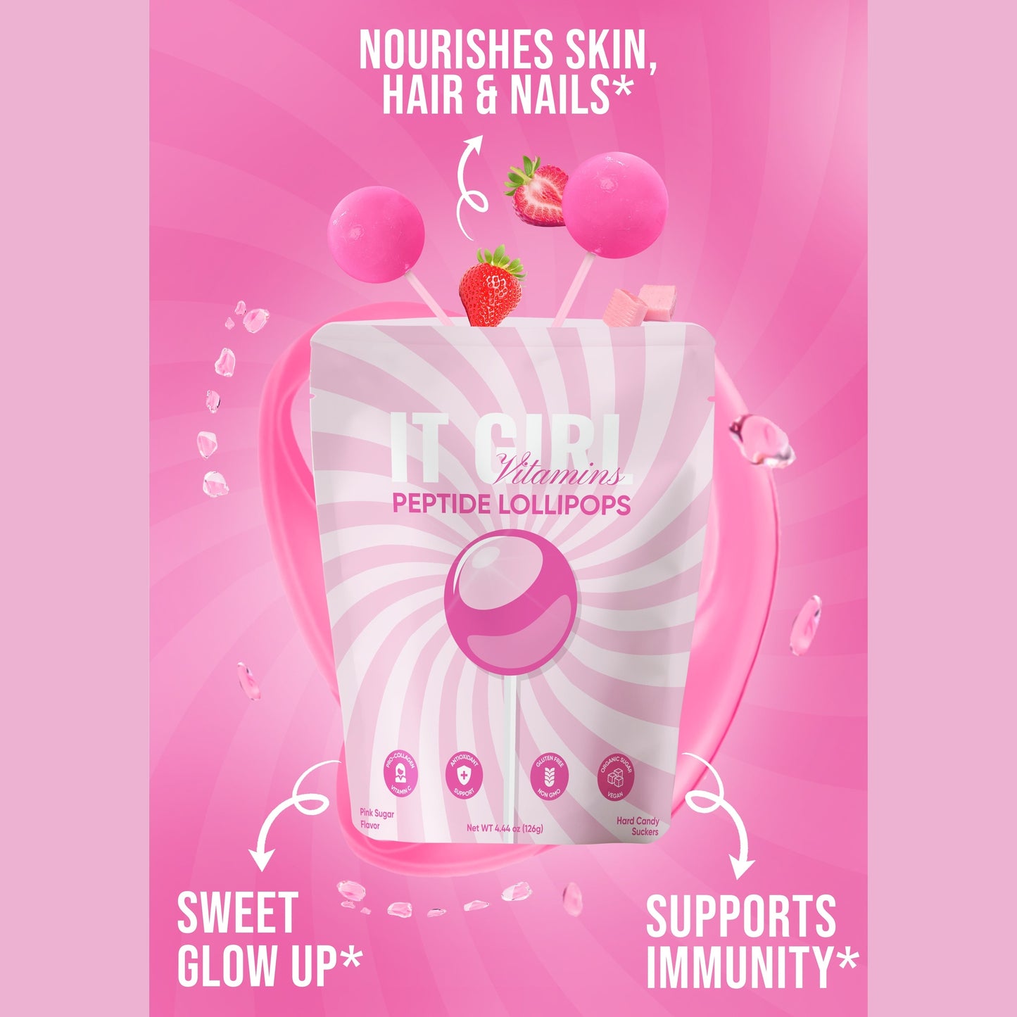 It Girl Beauty Lollipops - Collagen Peptides & Vitamin C Healthy Candy for Skin, Hair, Nails