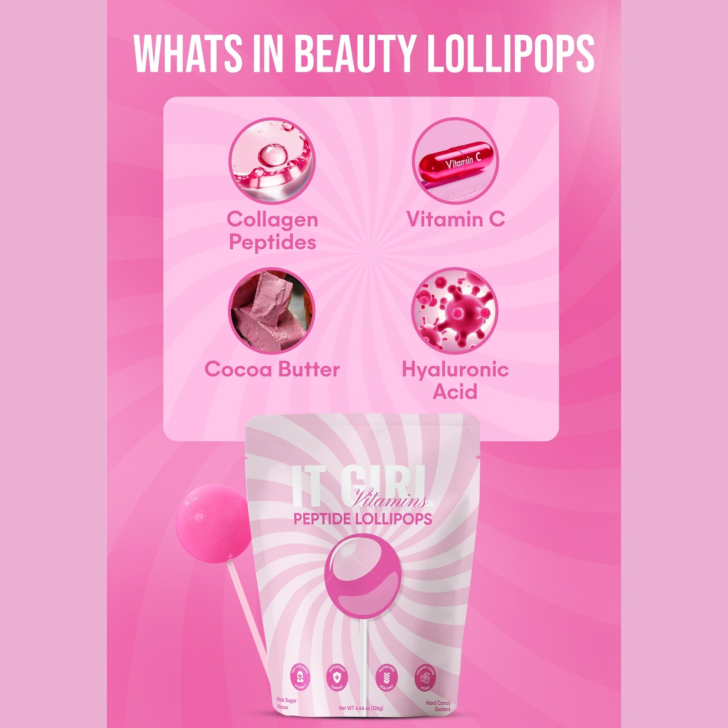 It Girl Beauty Lollipops - Collagen Peptides & Vitamin C Healthy Candy for Skin, Hair, Nails