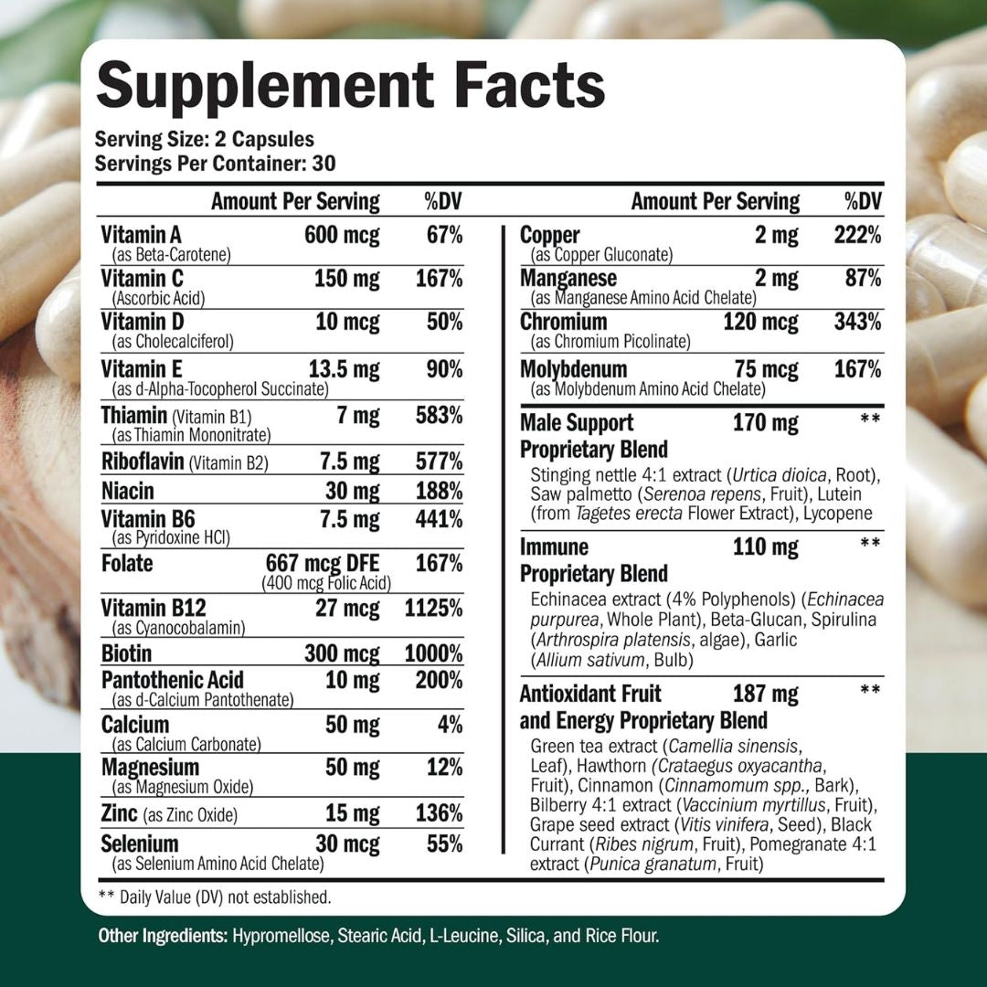Multivitamin for Men - Vitamins for Energy & Focus. 60 Capsules