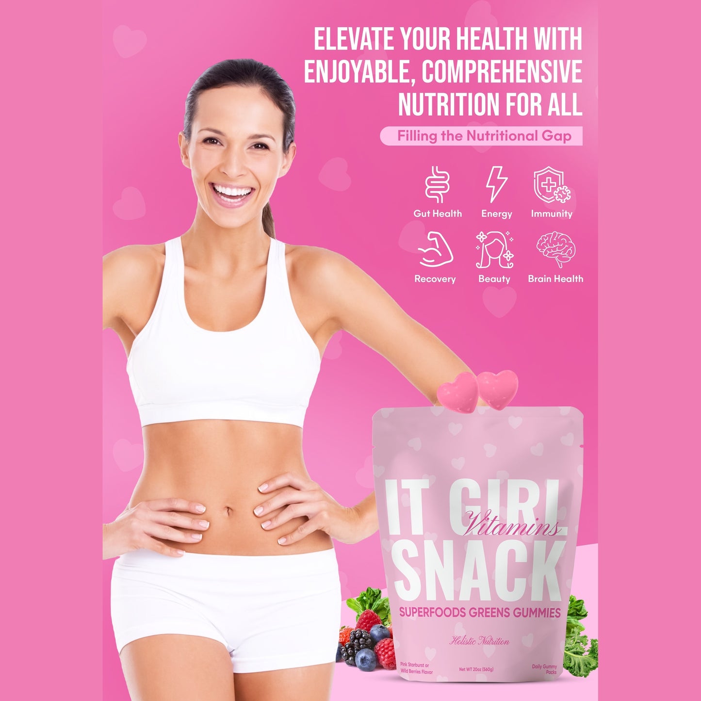 It Girl Snack - Superfoods Greens Gummies in Pink Starburst Flavor