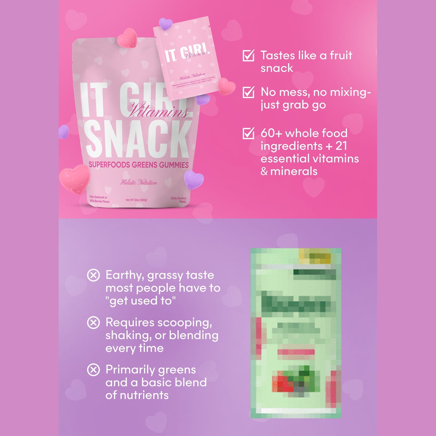 It Girl Snack - Superfoods Greens Gummies in Pink Starburst Flavor