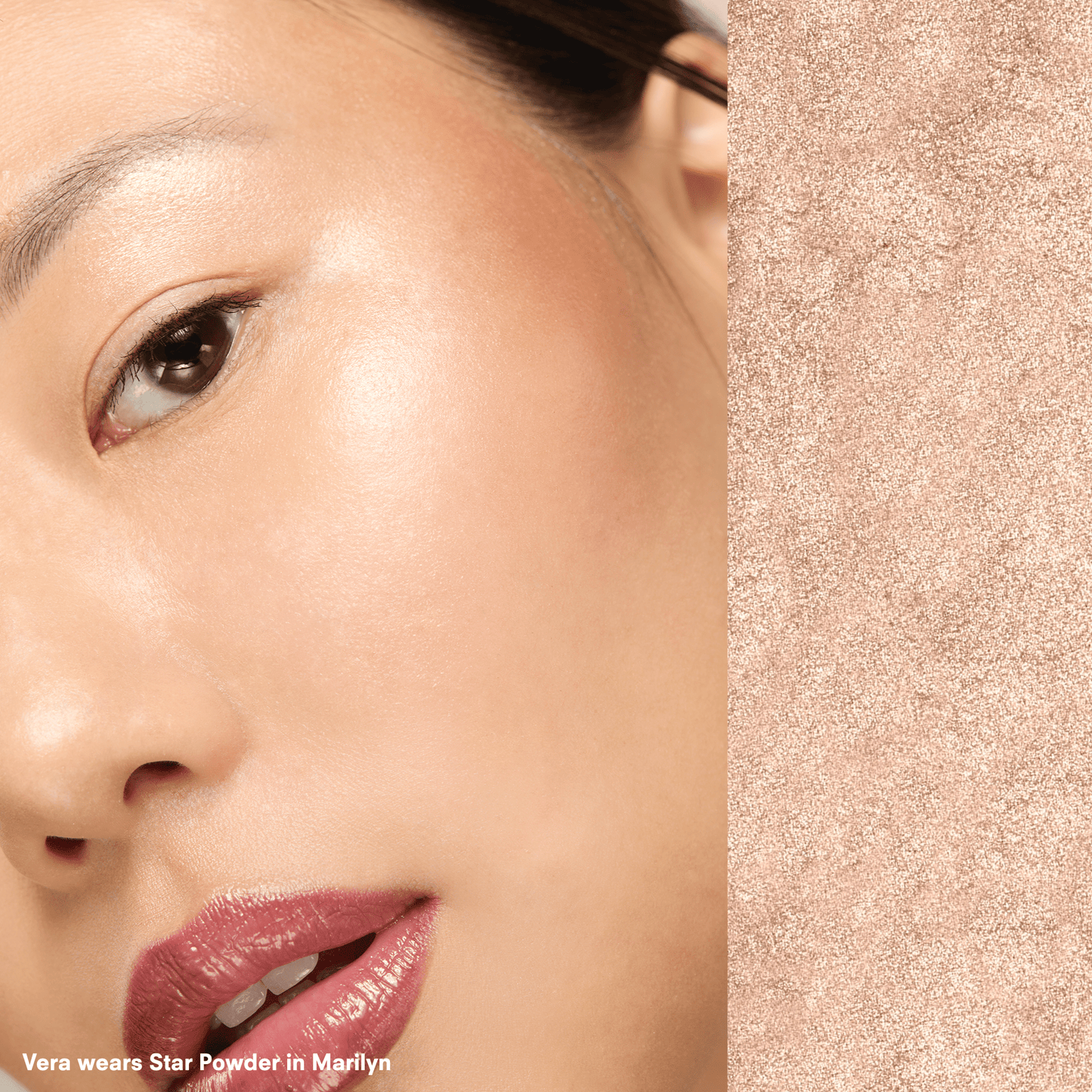 Close-up of a person wearing makeup with a focus on the skin texture and color.