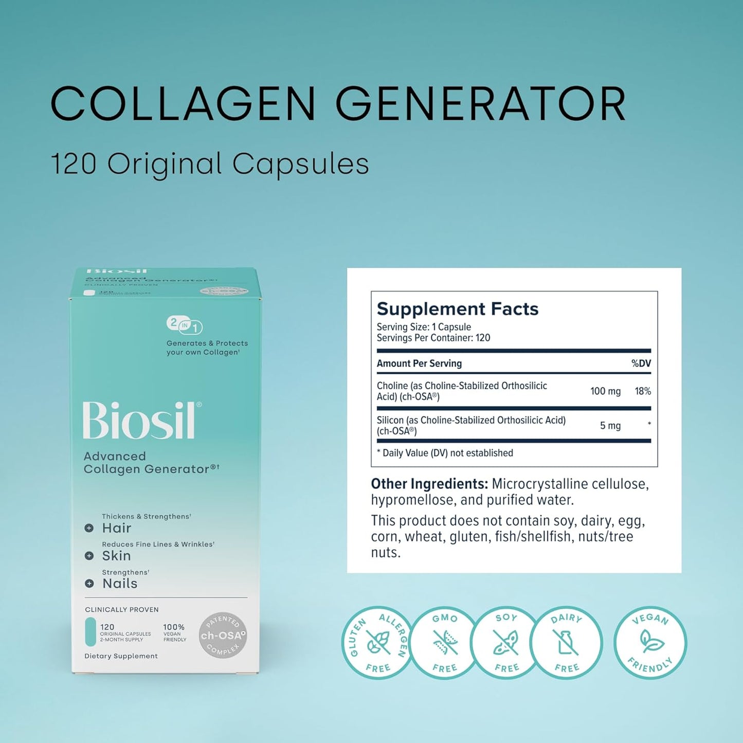 Biosil Collagen Generator -with Patented ch-OSA Complex 120 Capsules