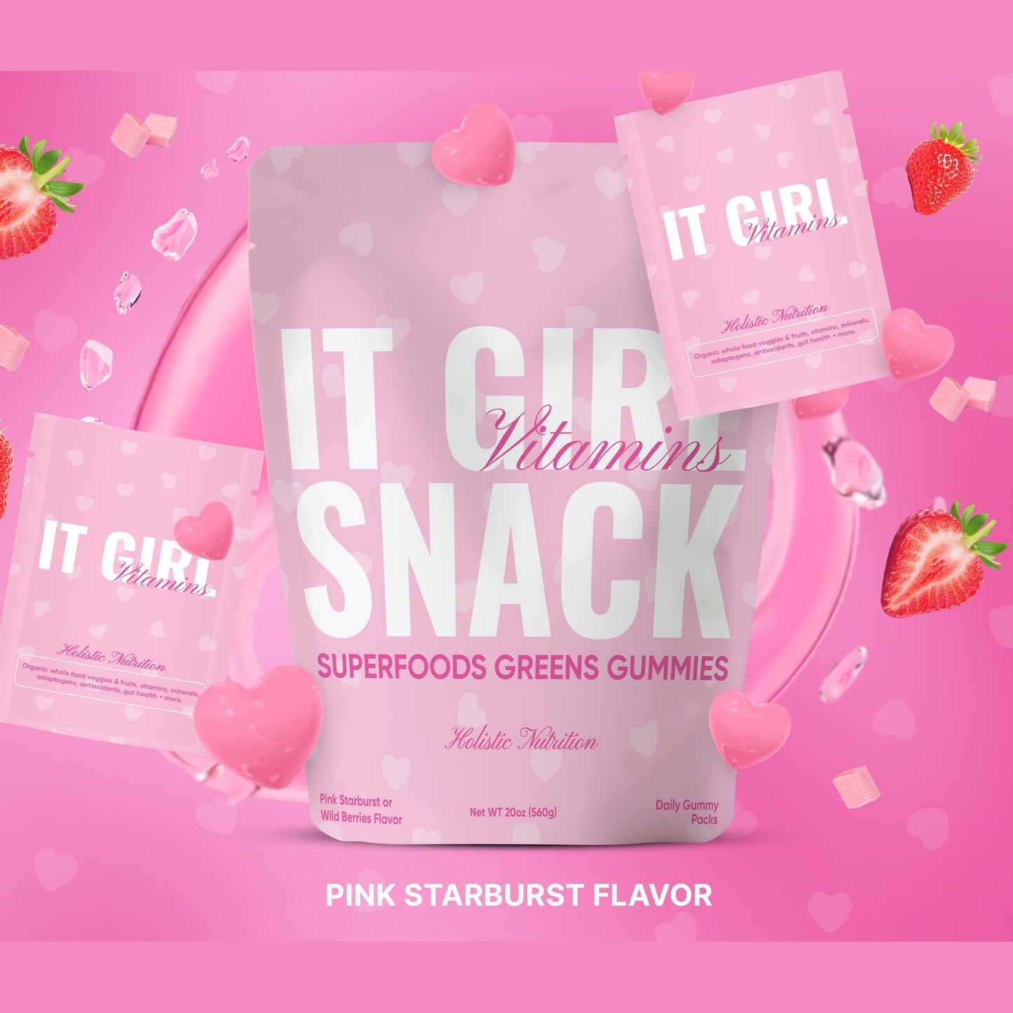 It Girl Snack - Superfoods Greens Gummies in Pink Starburst Flavor
