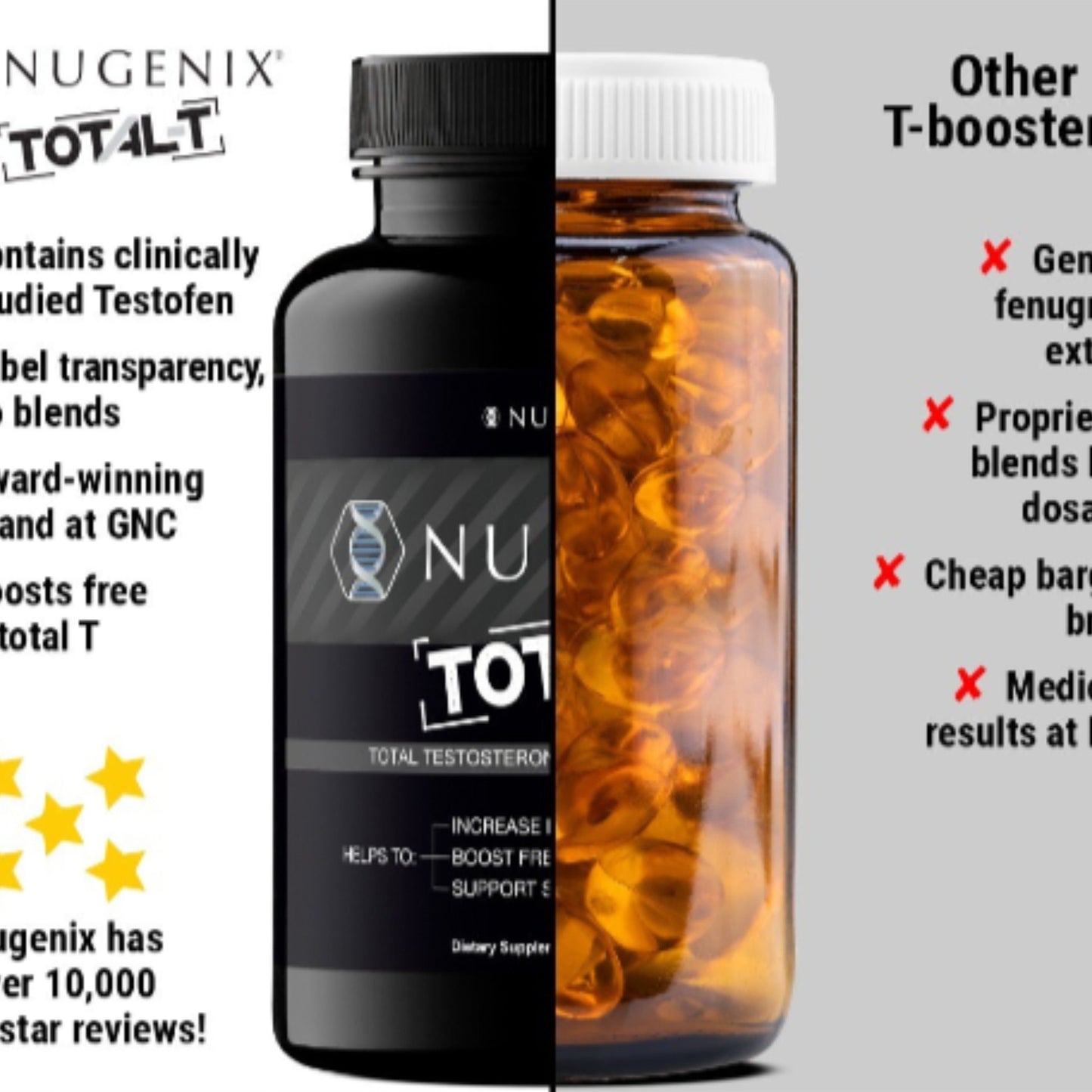 Nugenix Total-T – Free and Total Testosterone Booster Supplement for Men, 90 Capsules