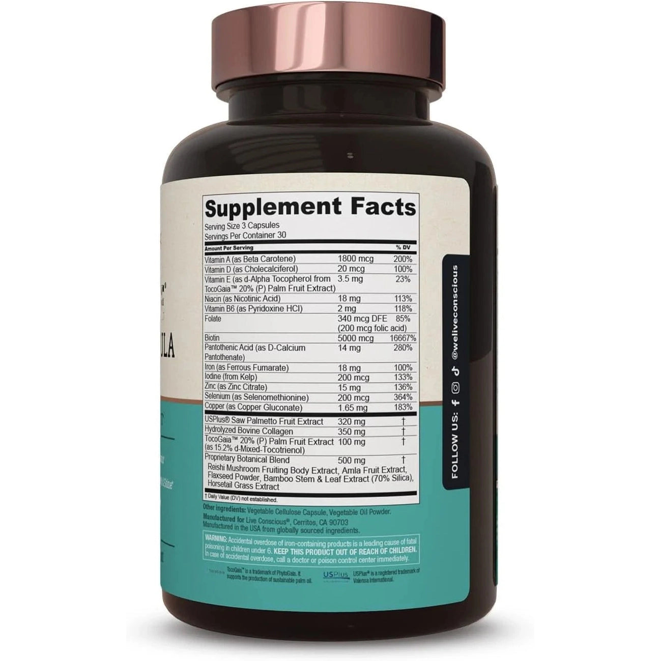 Hair La Vie Live Conscious Clinical Formula – 90‑Count Hair Growth Vitamins (Biotin, Saw Palmetto, Collagen)