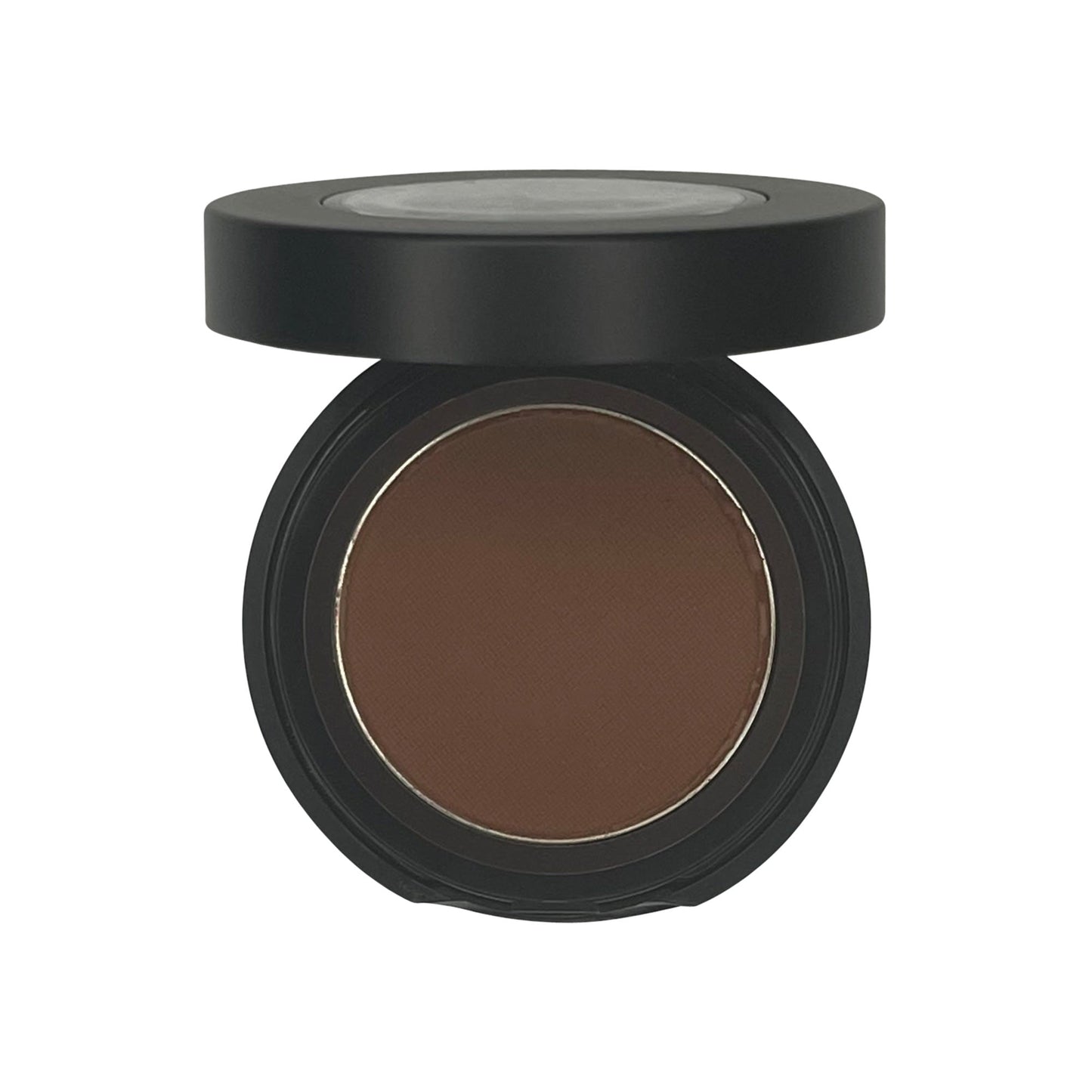 Compact brown powder in a black case on a white background