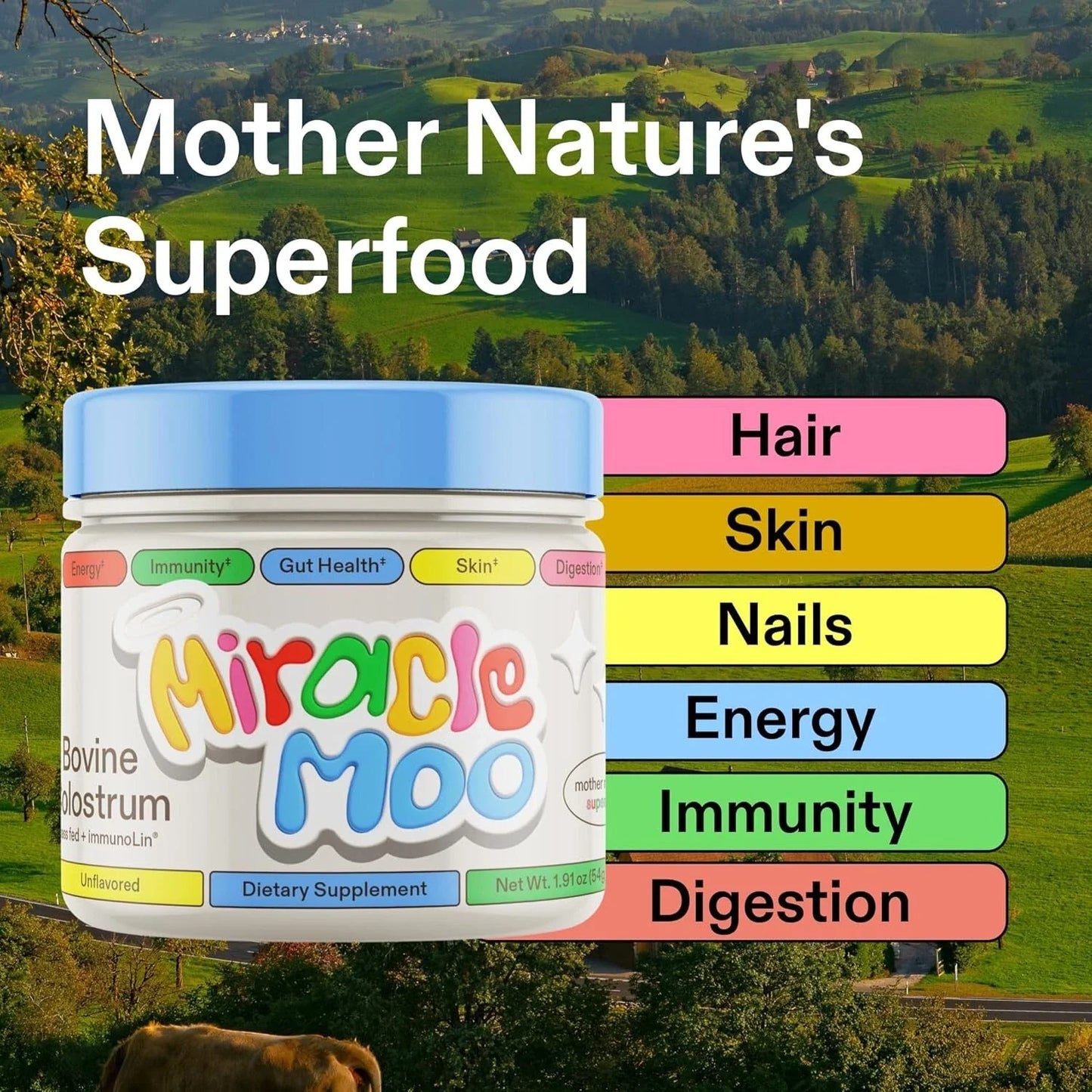 Miracle Moo Colostrum Supplement – Gut Health, Hair Growth, Beauty & Immune Support | 30 Servings