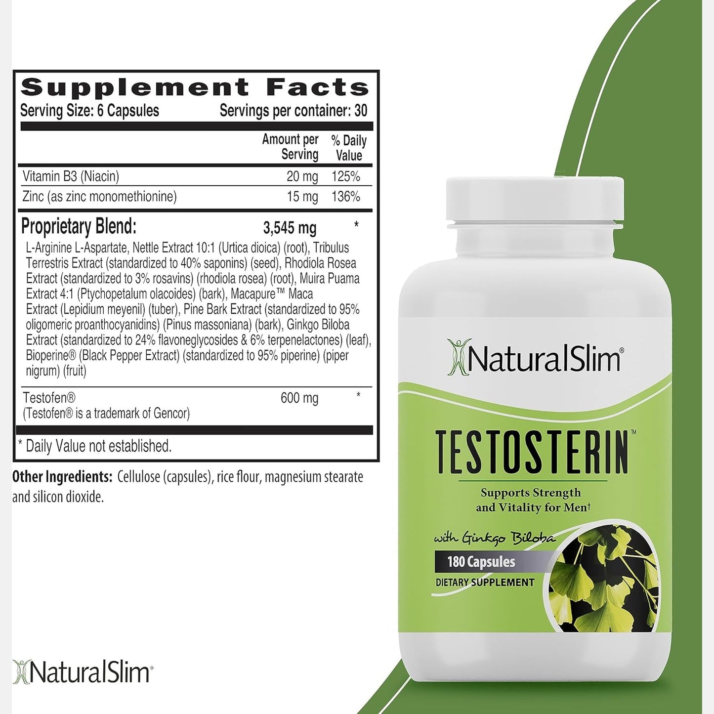 NaturalSlim Testosterone Booster for Men – 180 Capsules for Strength, Energy & Metabolism Support