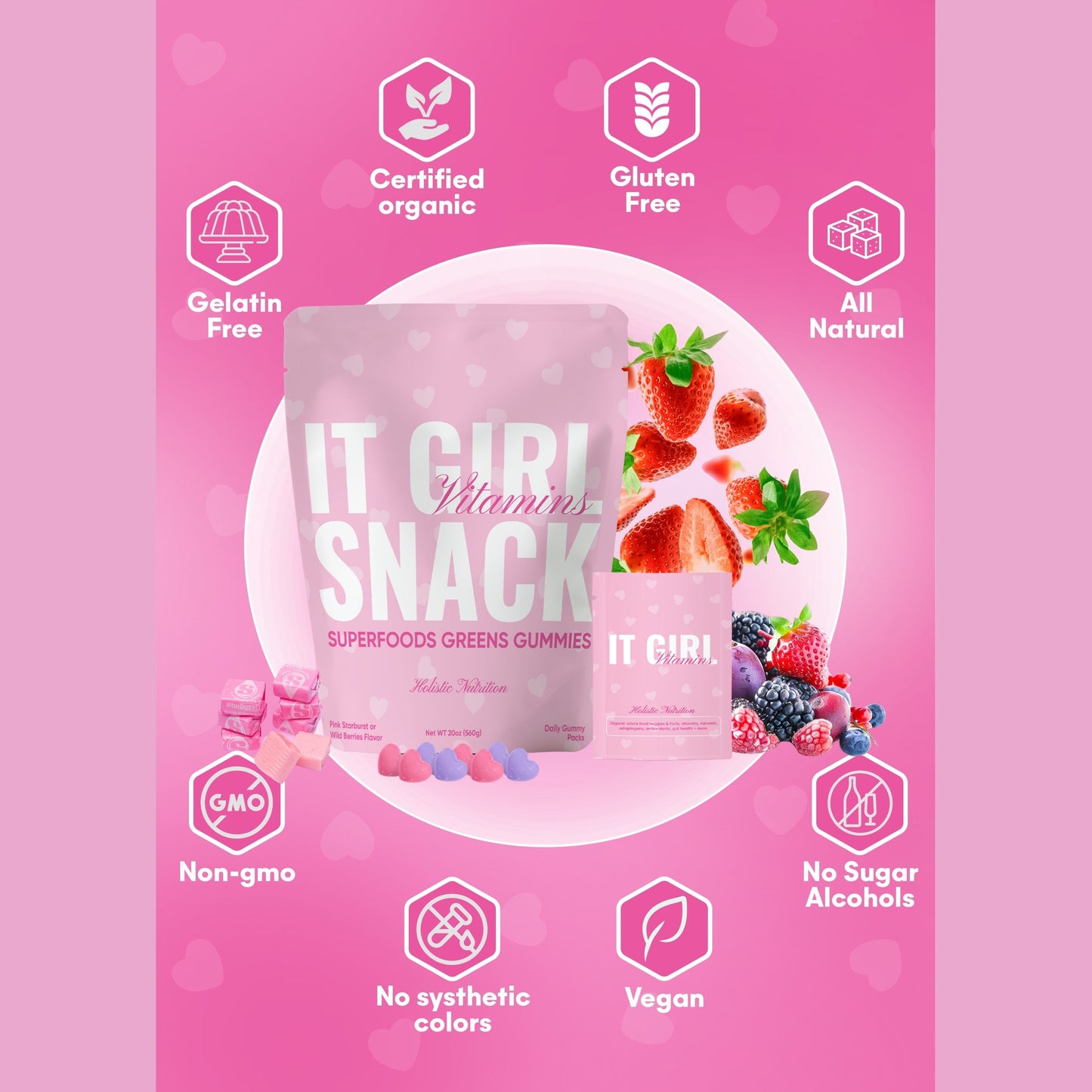 It Girl Snack - Superfoods Greens Gummies in Pink Starburst Flavor