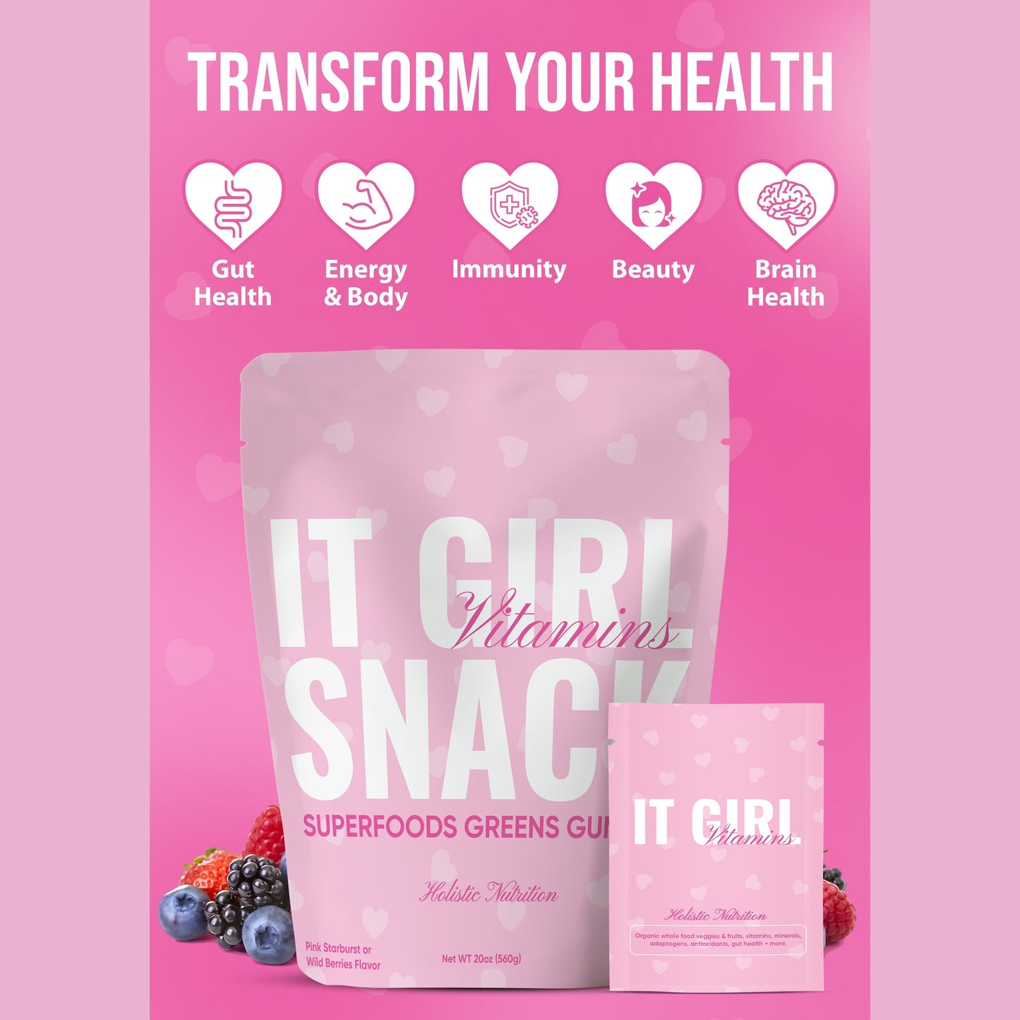 It Girl Snack - Superfoods Greens Gummies in Pink Starburst Flavor