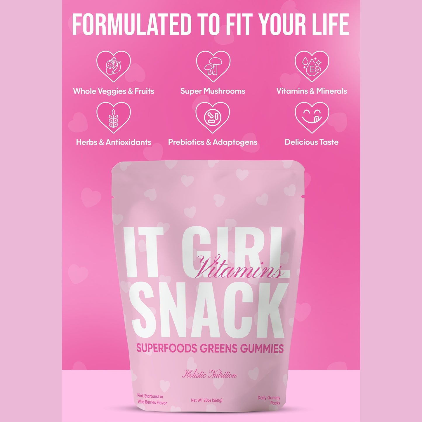 It Girl Snack - Superfoods Greens Gummies in Pink Starburst Flavor