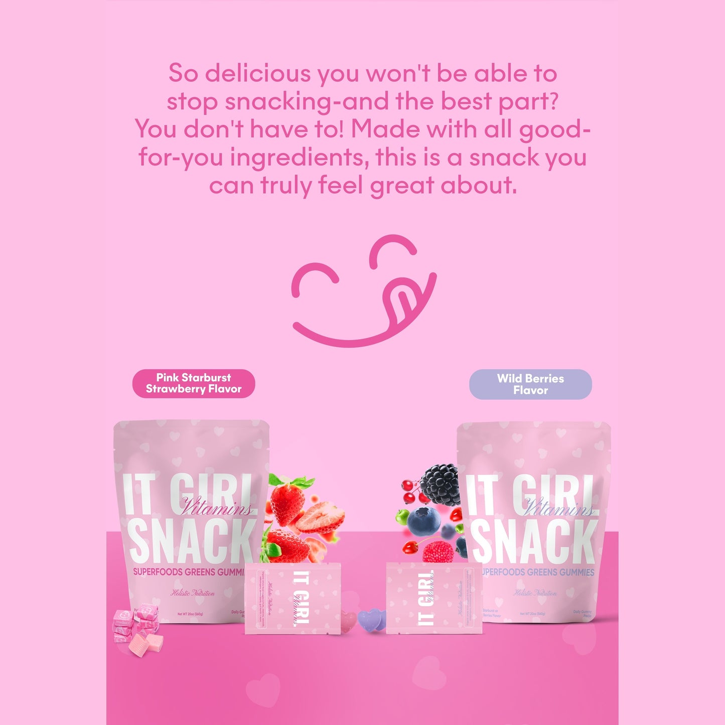 It Girl Snack - Superfoods Greens Gummies in Pink Starburst Flavor