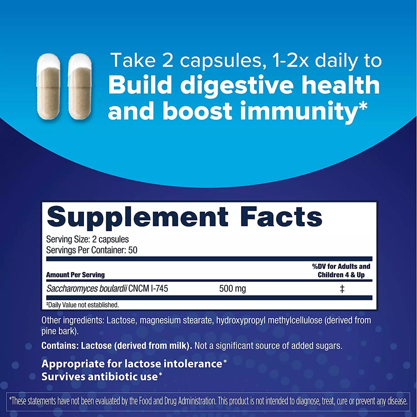 Florastor Probiotics for Digestive and Immune Health, 100 Capsules