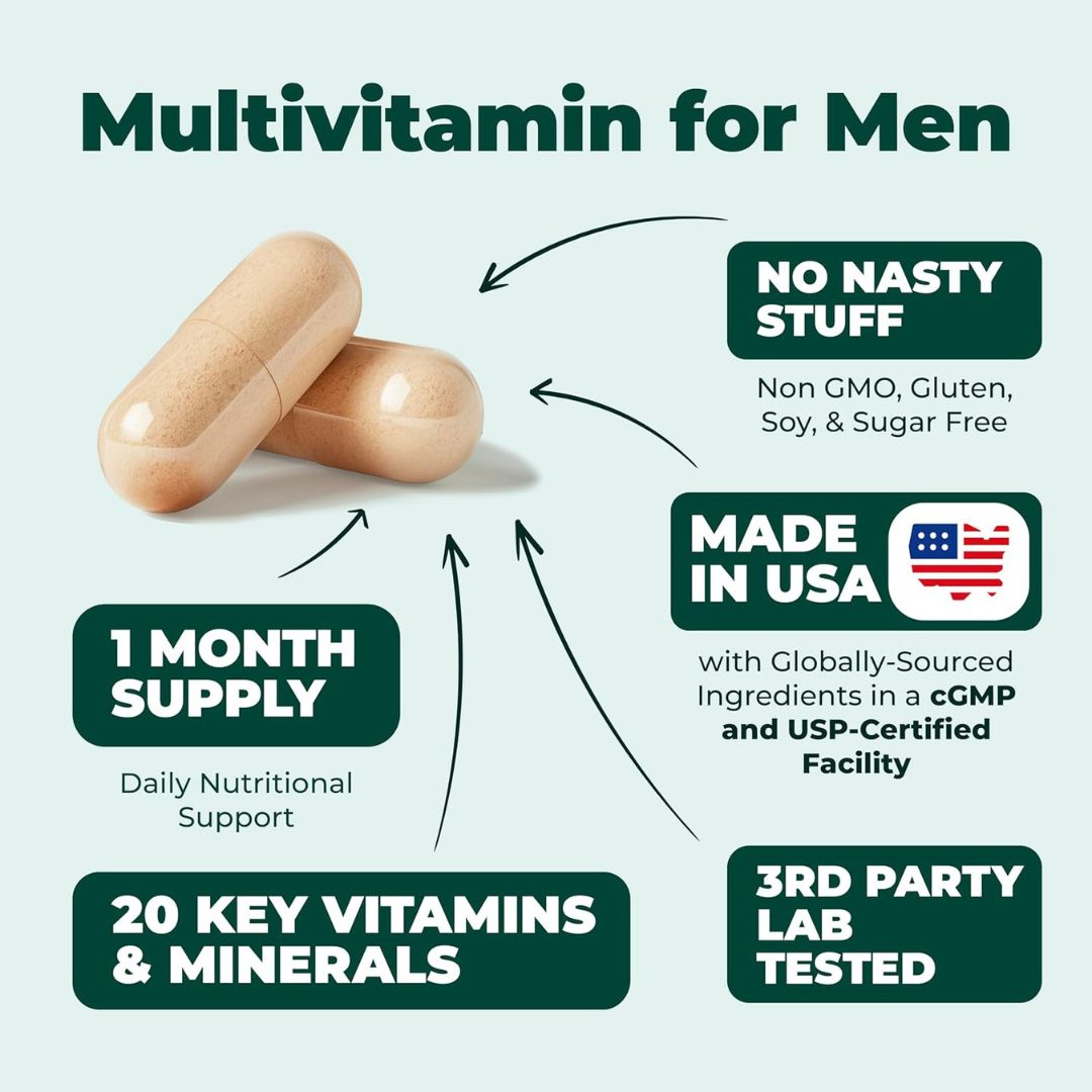 Multivitamin for Men - Vitamins for Energy & Focus. 60 Capsules