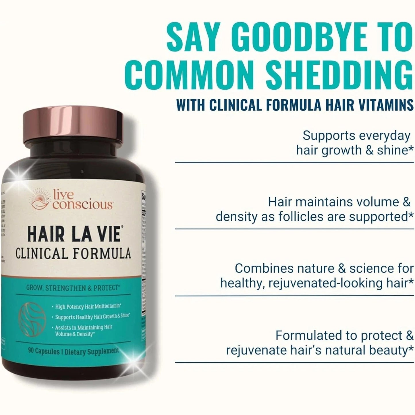 Hair La Vie Live Conscious Clinical Formula – 90‑Count Hair Growth Vitamins (Biotin, Saw Palmetto, Collagen)