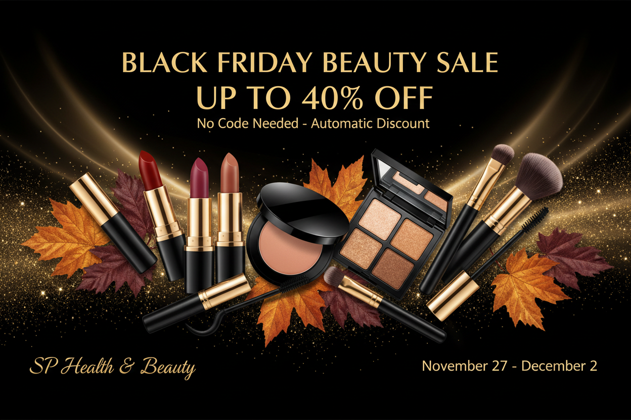 Black Friday Beauty Sale: Up to 40% off luxury cosmetics including lipsticks, powders, brushes, and palettes. November 27-December 2. No code needed. SP Health & Beauty.