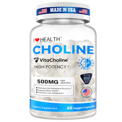 Choline Supplement 500mg with VitaCholine® – Liquid Veggie Capsules for Prenatal & Daily Wellness – 60 Capsules