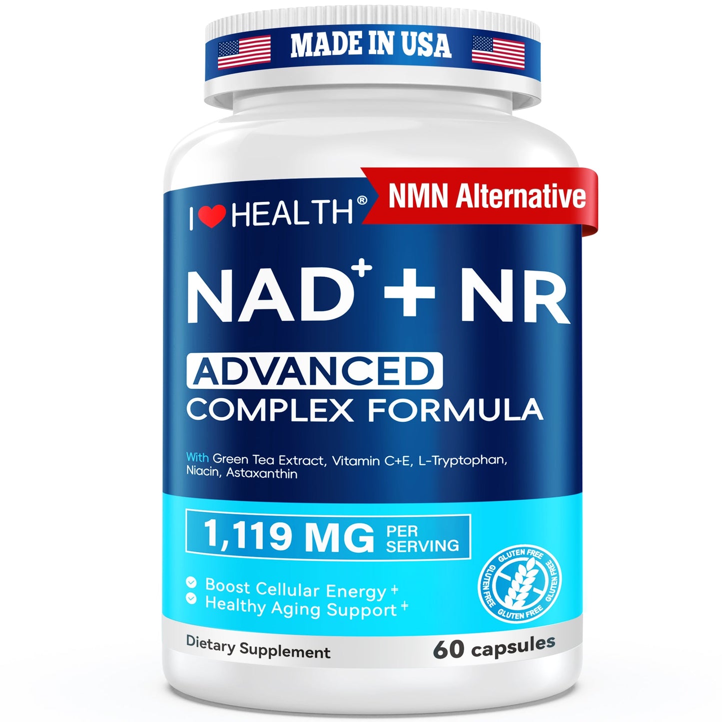 NAD+ Supplement 300mg with NR 150mg – Cellular Energy & Healthy Aging Restoration – Green Tea Extract + Astaxanthin – 60 Capsules