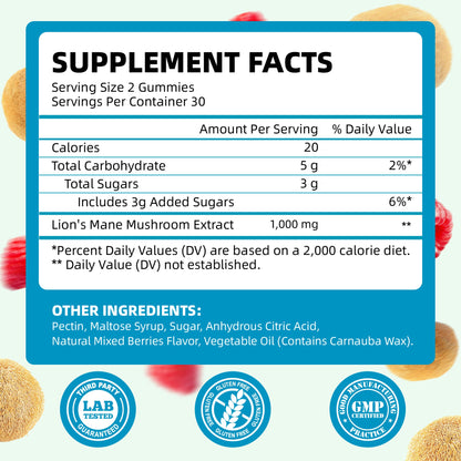 Lion's Mane Mushroom Extract 1000mg – Mental Clarity & Cognitive Wellness Gummies