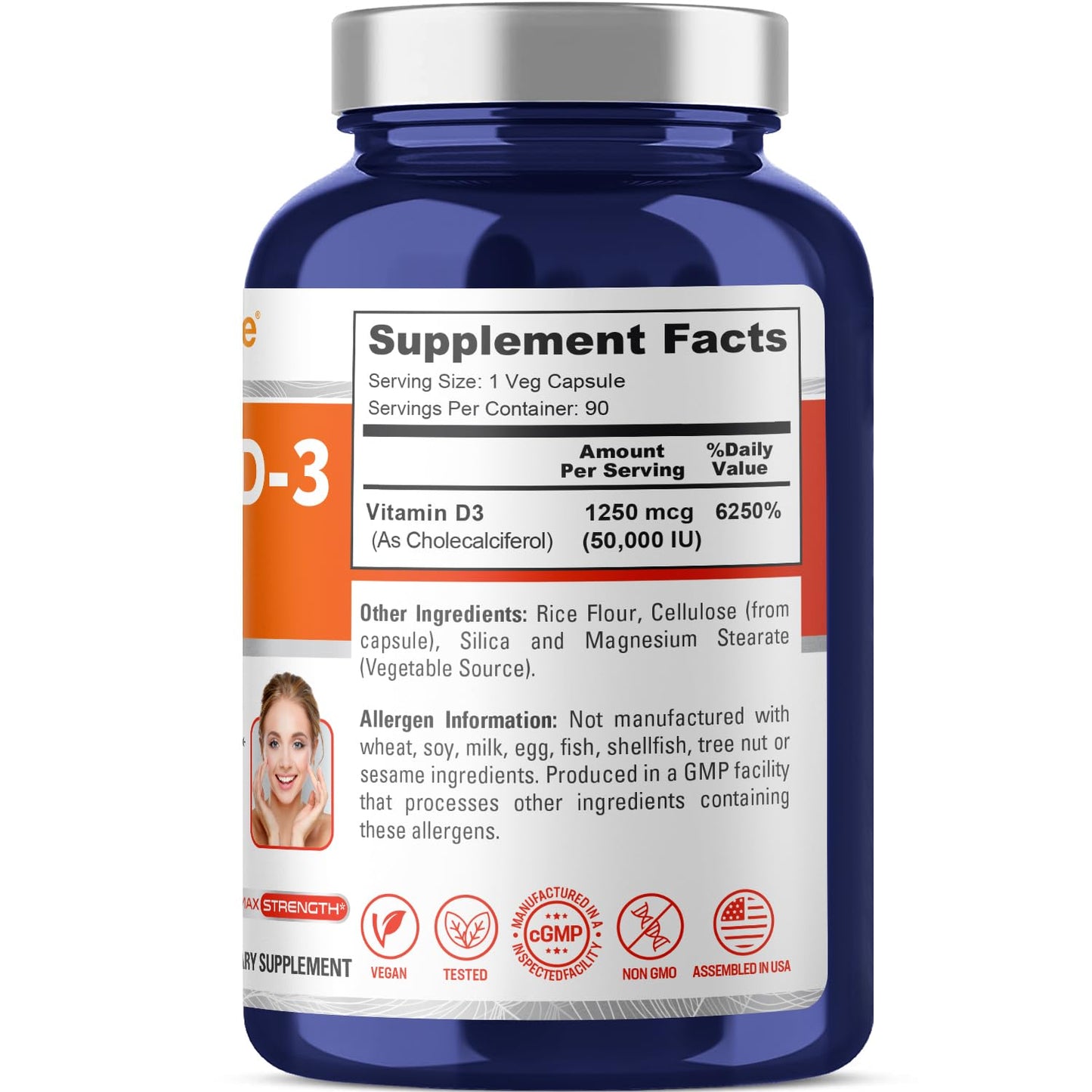 NusaPure Vitamin D3 50,000 IU 90 Vegetarian Capsules (Non-GMO)