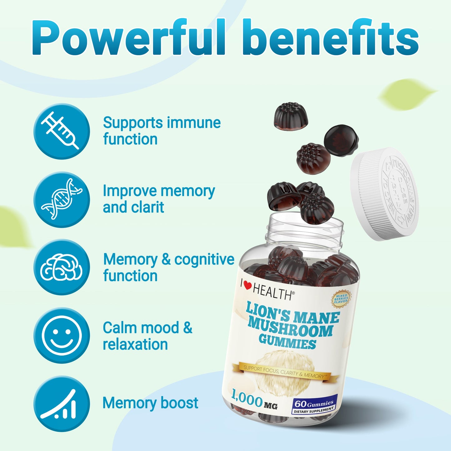Lion's Mane Mushroom Extract 1000mg – Mental Clarity & Cognitive Wellness Gummies