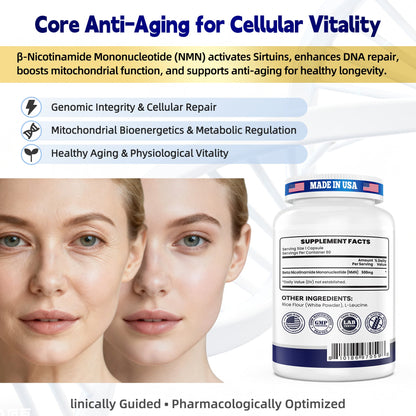 NMN 500mg – 99.9% Pure NMN Supplement for Cellular Energy & Healthy Aging Restoration – 60 Capsules, NSF cGMP, Made in USA