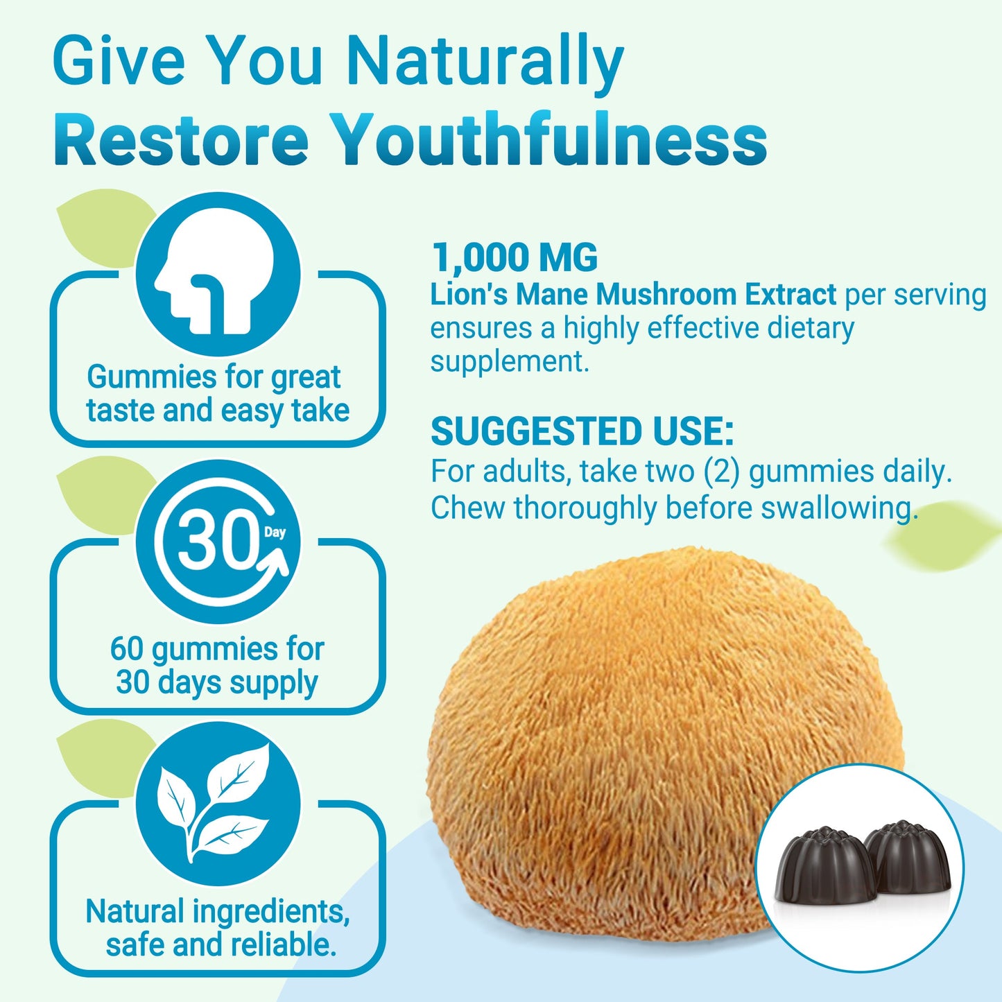 Lion's Mane Mushroom Extract 1000mg – Mental Clarity & Cognitive Wellness Gummies