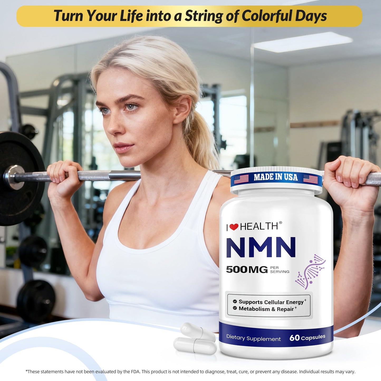 NMN 500mg – 99.9% Pure NMN Supplement for Cellular Energy & Healthy Aging Restoration – 60 Capsules, NSF cGMP, Made in USA