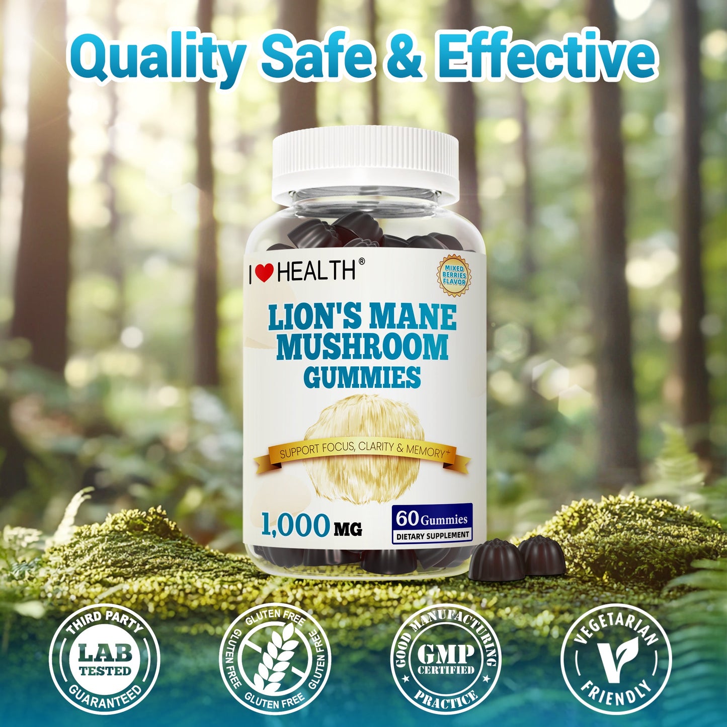 Lion's Mane Mushroom Extract 1000mg – Mental Clarity & Cognitive Wellness Gummies