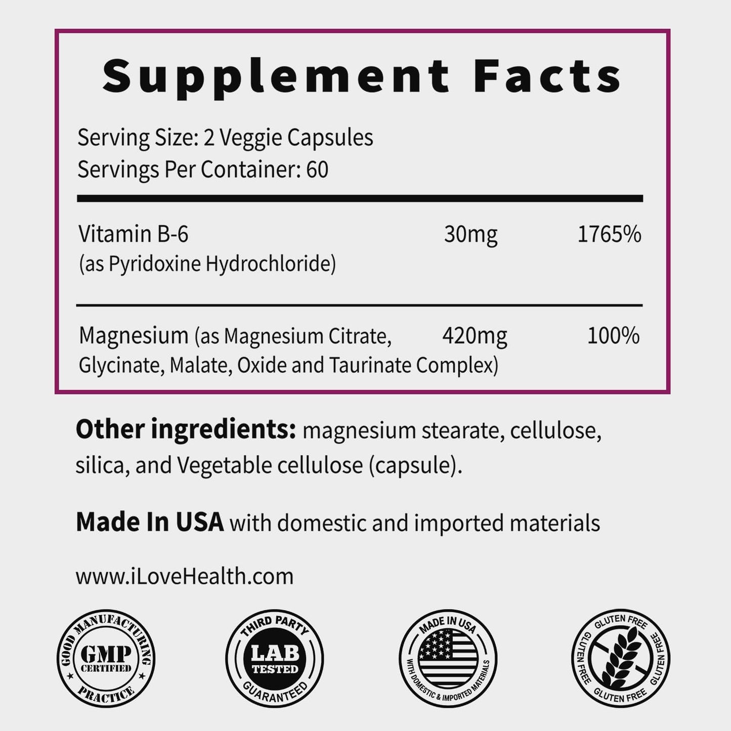 5-in-1 Magnesium Complex + Vitamin B6 – 420mg High Absorption Formula for Daily Wellness – 120 Capsules