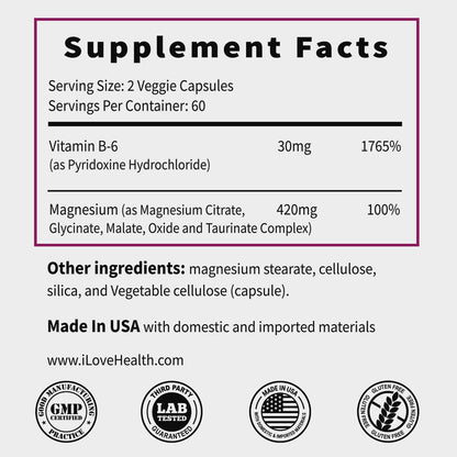 5-in-1 Magnesium Complex + Vitamin B6 – 420mg High Absorption Formula for Daily Wellness – 120 Capsules