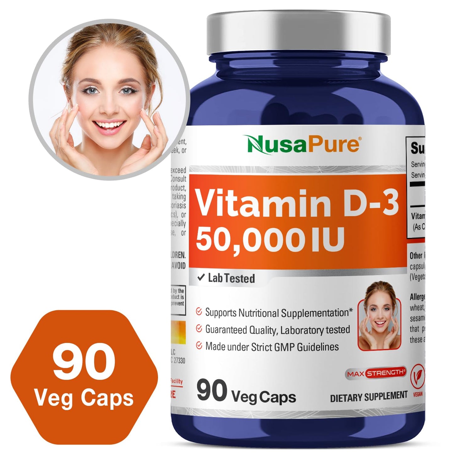 NusaPure Vitamin D3 50,000 IU 90 Vegetarian Capsules (Non-GMO)