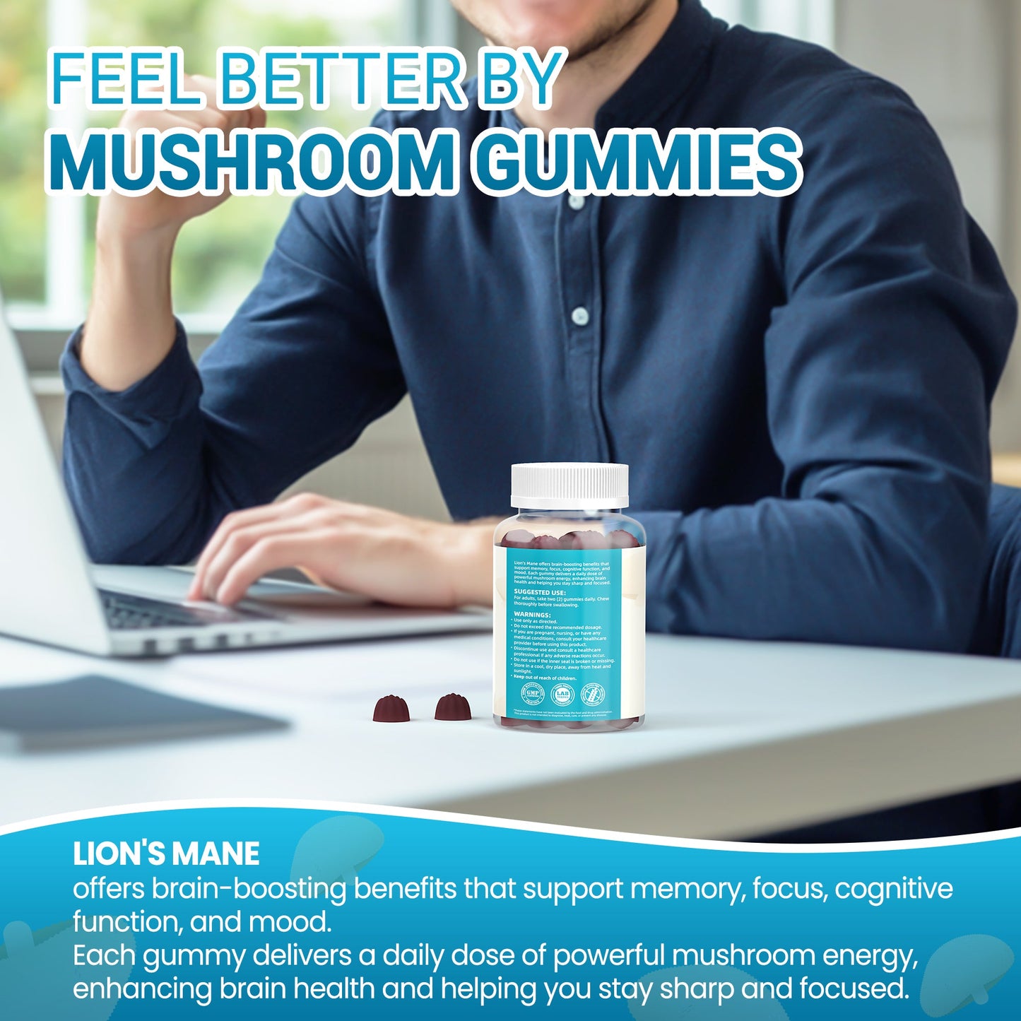 Lion's Mane Mushroom Extract 1000mg – Mental Clarity & Cognitive Wellness Gummies