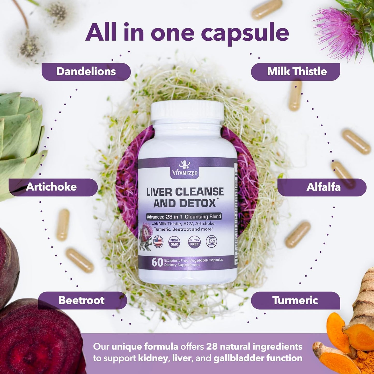 Liver Support & Digestive Cleanse Formula – Milk Thistle, Artichoke Extract, Dandelion & Apple Cider Vinegar | SP Health & Beauty
