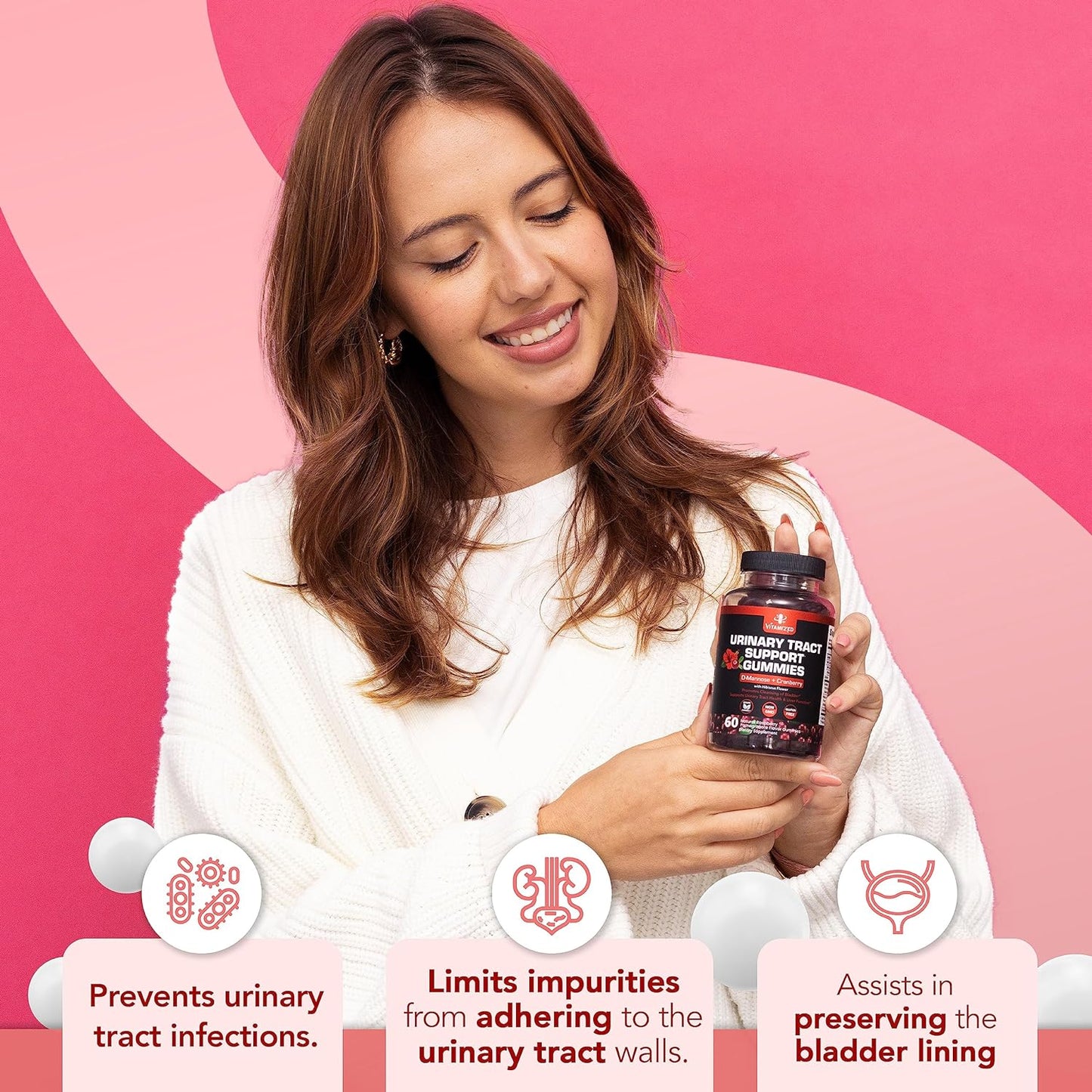 Powerful Cranberry Gummies 1500mg with D-Mannose - Urinary Tract Health - Fast-Acting Bladder Support Supplement - 60 Count