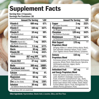 Multivitamin for Men - Vitamins for Energy & Focus. 60 Capsules
