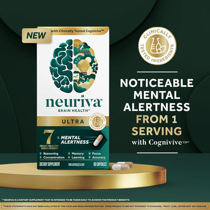 Neuriva Ultra Decaffeinated Brain Supplement – Cognivive™, Neurofactor™, Phosphatidylserine & B6/B12 for Focus, Memory & Alertness (60 Capsules)