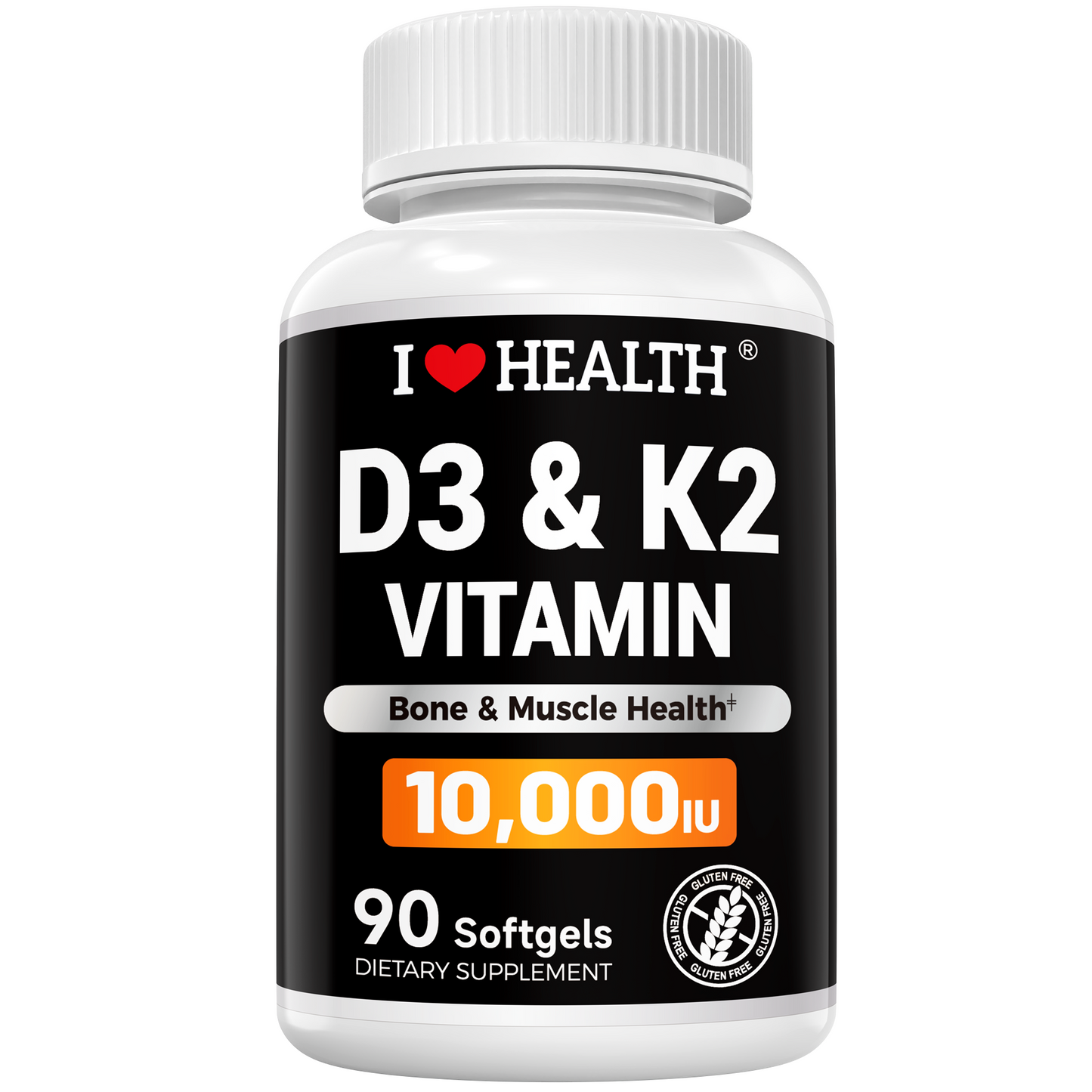 Vitamin D3 10,000 IU with K2 (MK-7) – Bone, Heart & Daily Wellness Supplement – 90 Softgels