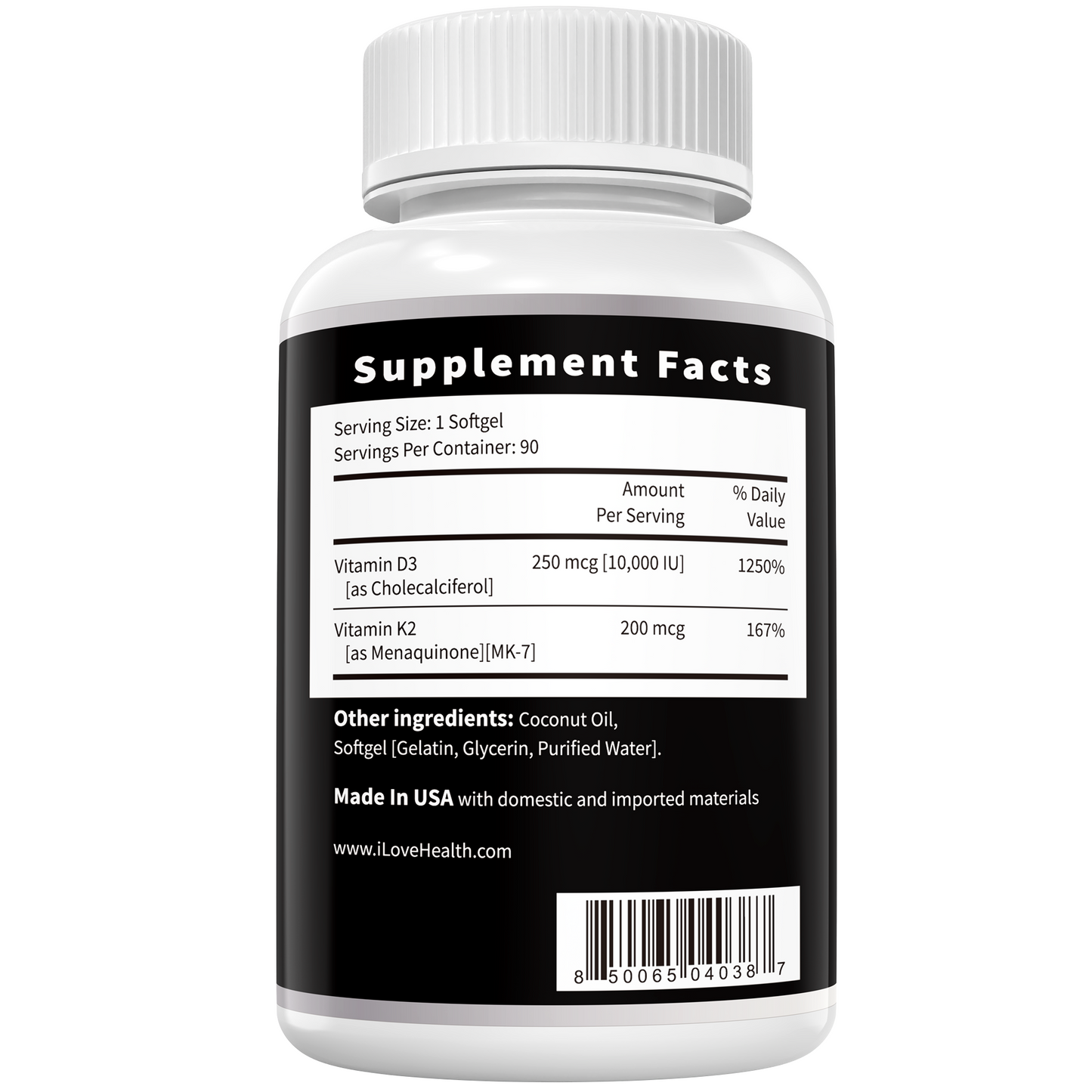 Vitamin D3 10,000 IU with K2 (MK-7) – Bone, Heart & Daily Wellness Supplement – 90 Softgels