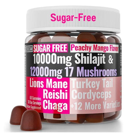 Shilajit + 17 Mushroom Complex Gummies 🍄 | 22,000mg All-in-One Energy & Immunity Booster 💪 | Sugar-Free Peach Mango Flavor 🍑