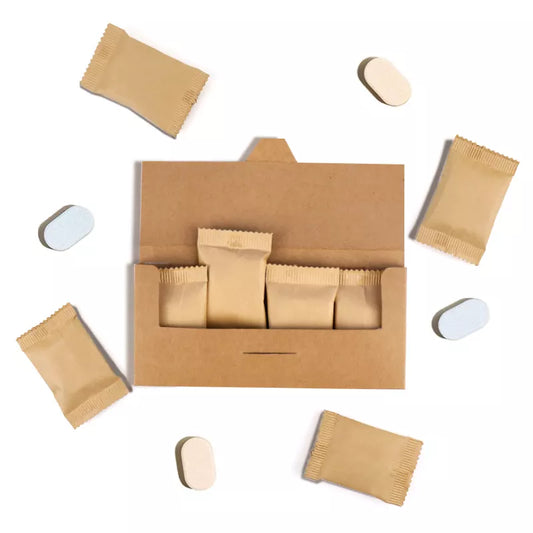 Brown cardboard box with multiple brown packages on a white background