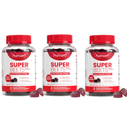 Three bottles of 'Super Beets' supplements on a light background with text 'Pack Off 3'.