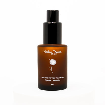 Brown skincare bottle with black cap on a white background