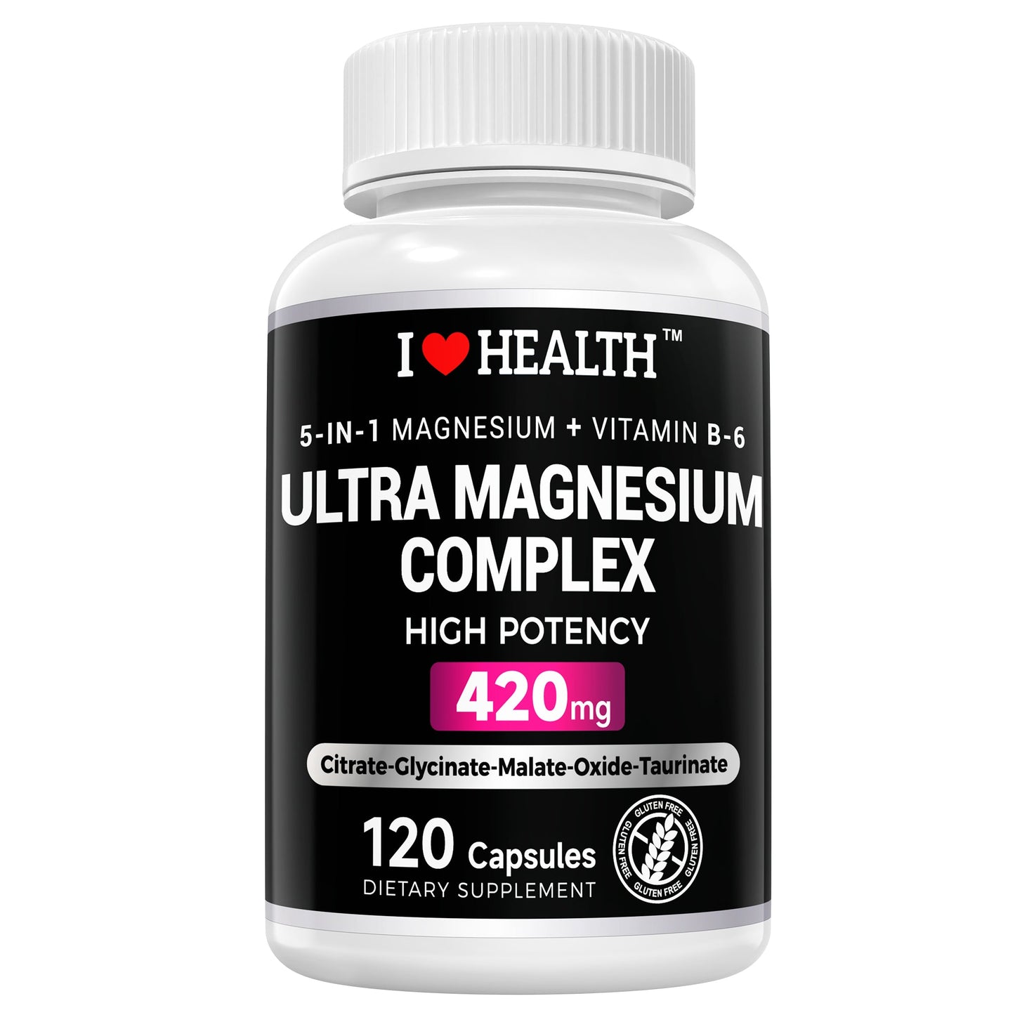 5-in-1 Magnesium Complex + Vitamin B6 – 420mg High Absorption Formula for Daily Wellness – 120 Capsules