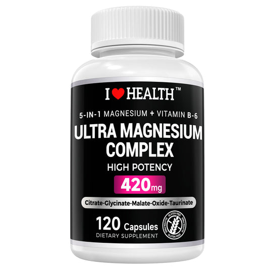 5-in-1 Magnesium Complex + Vitamin B6 – 420mg High Absorption Formula for Daily Wellness – 120 Capsules